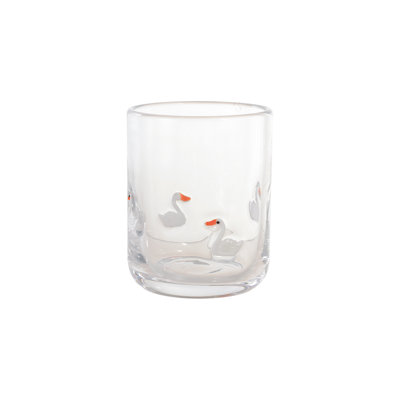 Handblown Glass Tumbler with Whimsical Swan Motif