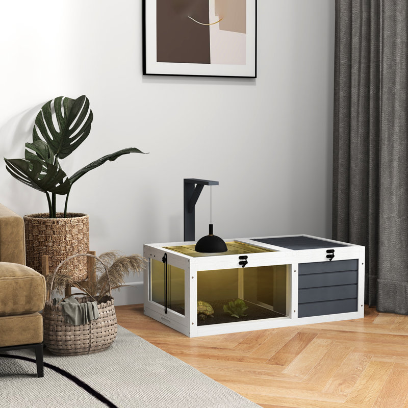 Boîtier en bois pour tortue de bois - intérieur et extérieur avec plateaux imperméables et boîte de rangement