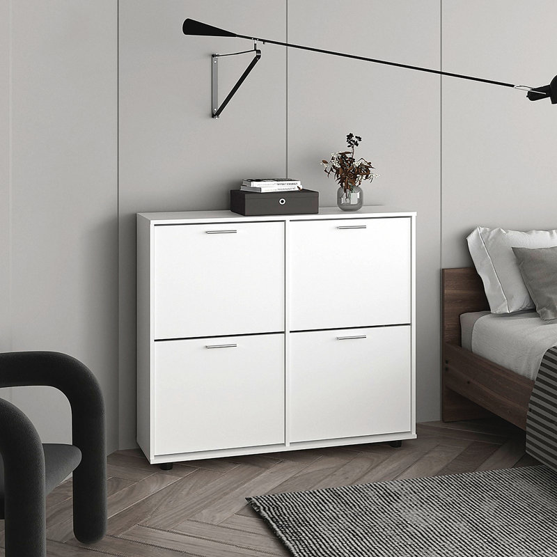 Étagère à chaussures 4 portes avec plusieurs tablettes, rangement pour chaussures moderne
