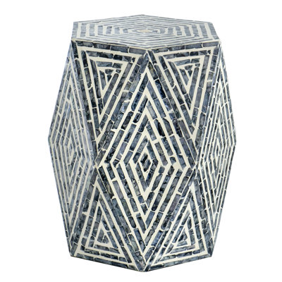16X14x18" Inlay Living Room Desk, Hexagon, Black And White, Hexagon Stool With , 16X14x18", Black/White, Traditional Look