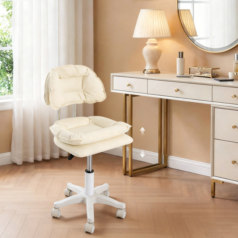 Chaise roulante beige avec dossier réglable en hauteur, tabouret pivotant pour bureau, chambre, bureau et studio