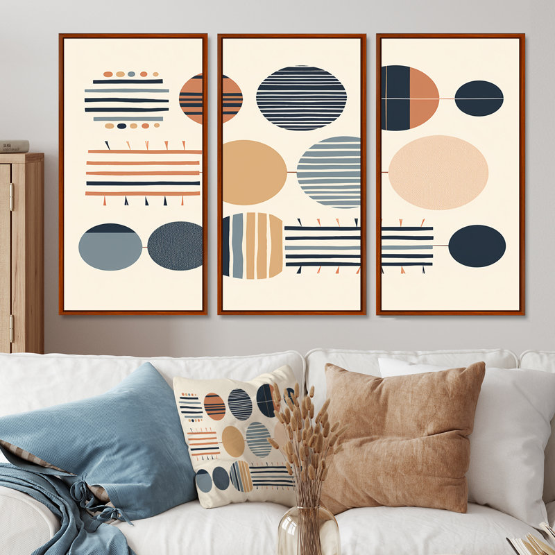 Ensemble géométrique géométrique d'équilibre géométrique orange pastel II, Cadre flottant brun, H 40 po x l 60 po x P 1 po
