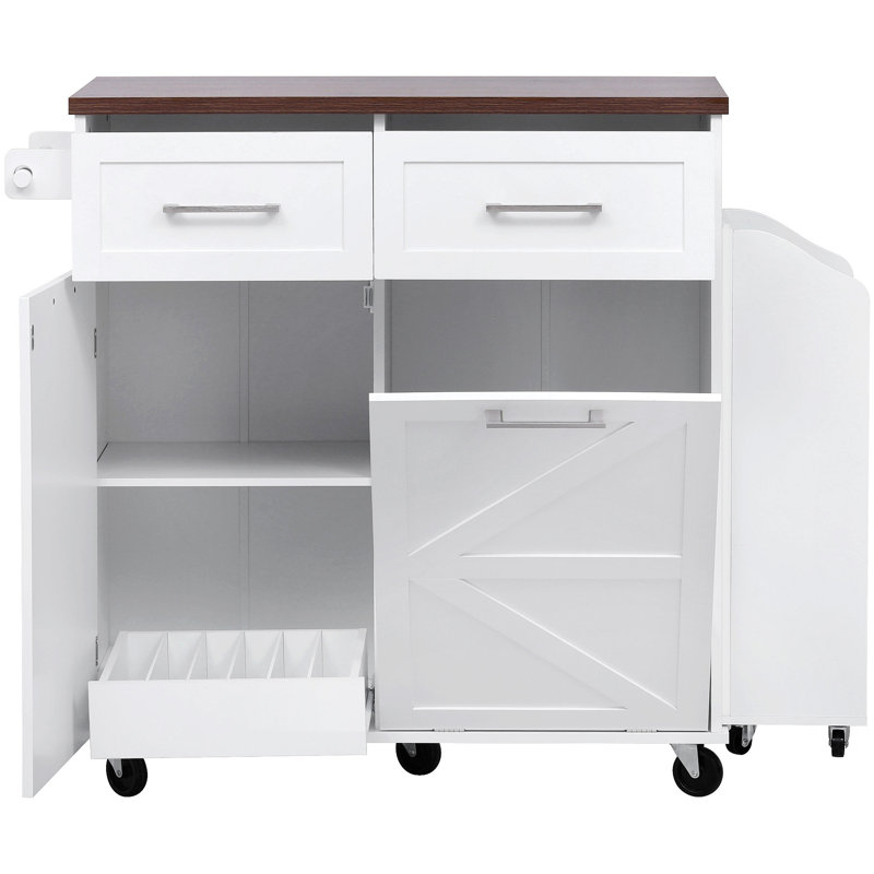 47.2" Farmhouse Kitchen Island With Drop Leaf, Kitchen Storage Island With Removable Side Racks, Two Drawers, Rolling Kitchen Cart On Wheels With Towel Rack, For Home, Kitchen, Dining Room