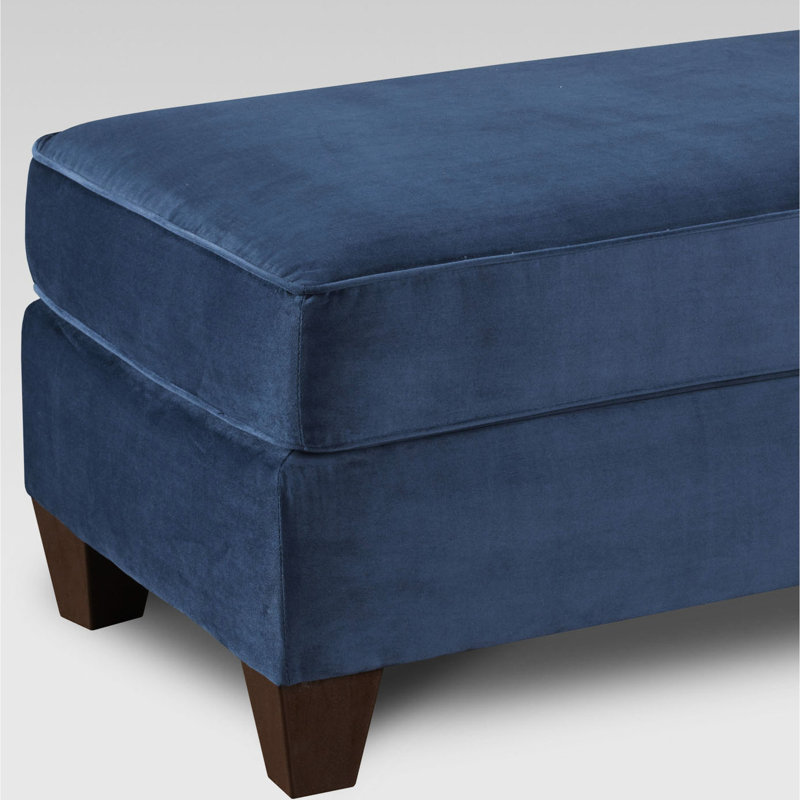 Siège bleu marine - Tissu, mousse haute, pieds, motif géométrique, coussin de mousse rectangulaire pour espace de vie, repose-pieds