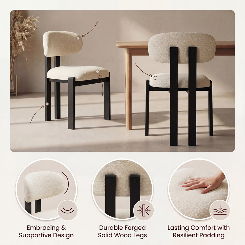 40.5cm H Fabric Upholstered Upholstered Back Side Chair in Beige, Black, Beige
