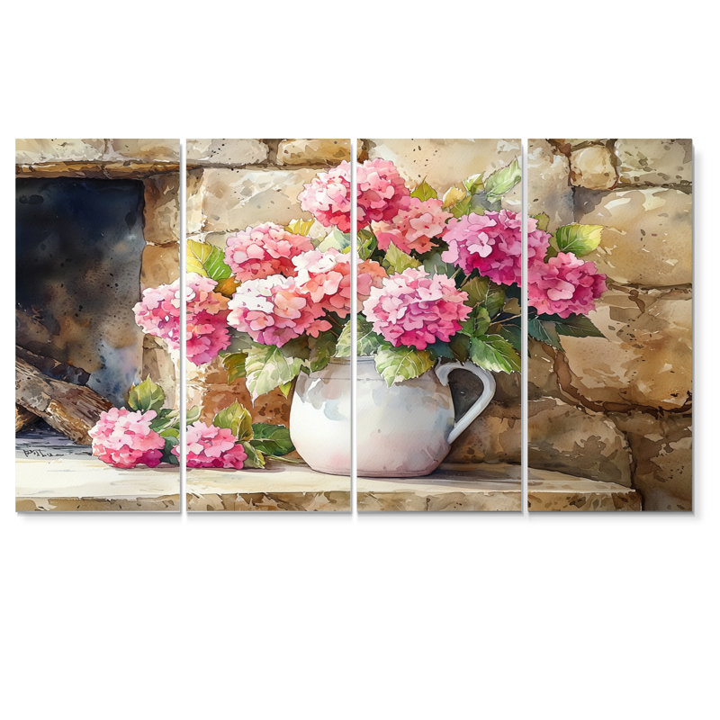 Ferme hortensias près du foyer - décoration murale hydrangées - art mural traditionnel, 4, H 28 po x l 48 po