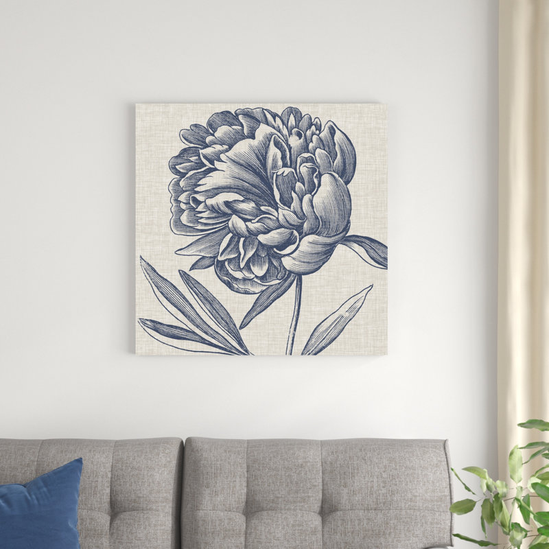 Indigo floral sur lin II, H 30 po x l 30 po x P 1,25 po