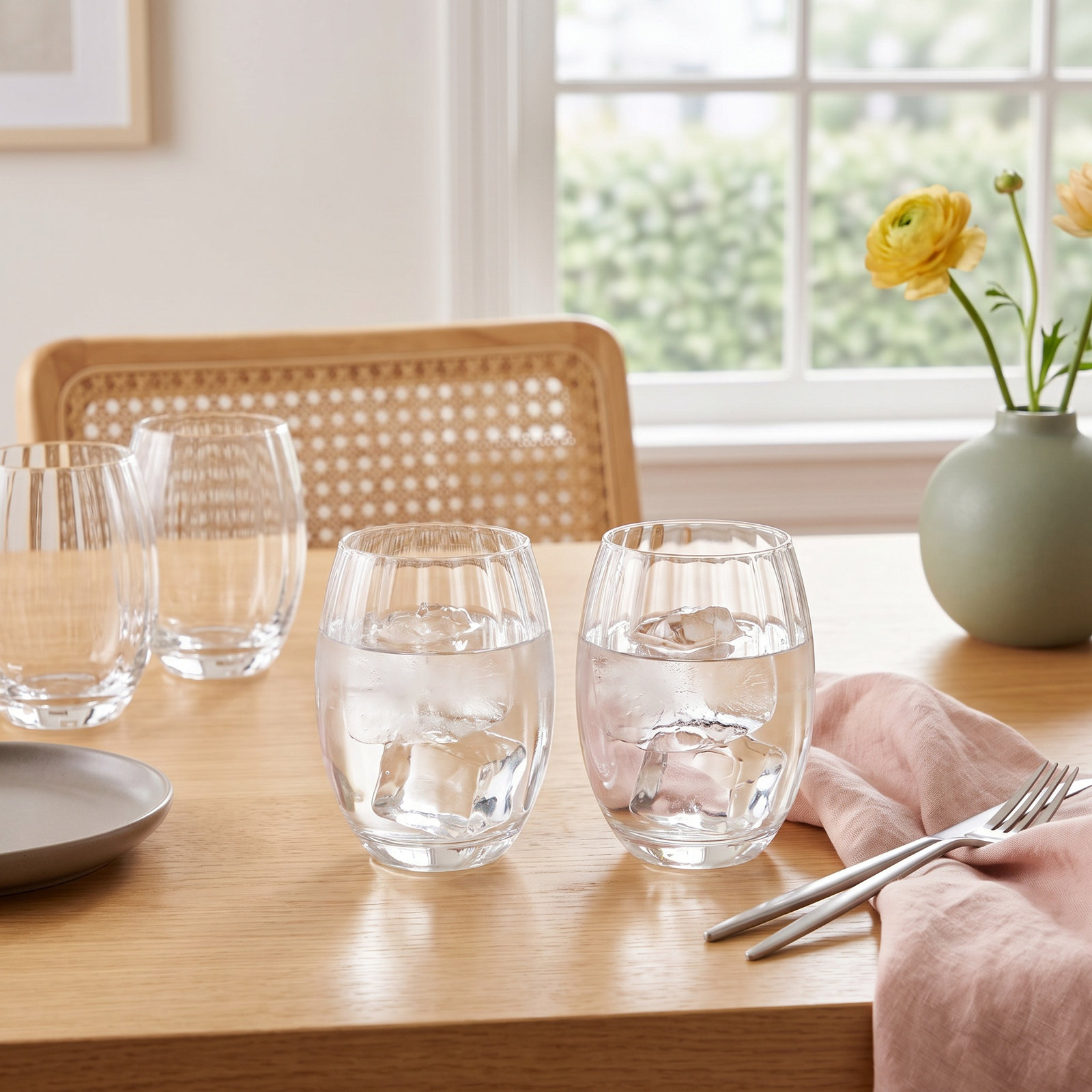 Boulder Ribbed Drinking Glass, Clear