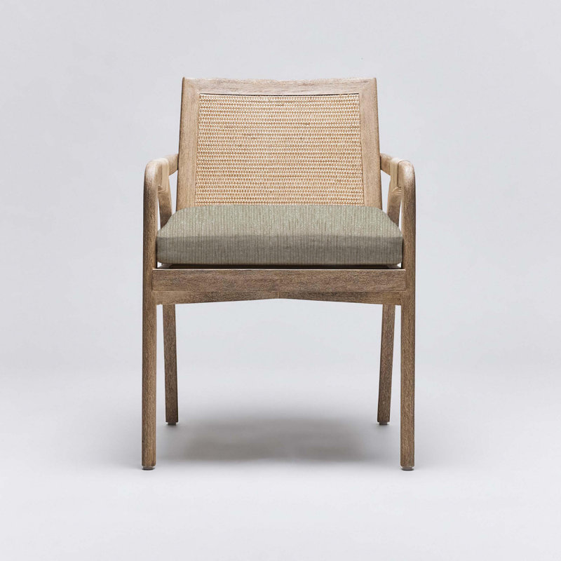 Delray Upholstered Arm Chair, White Ceruse, Moss Tweed