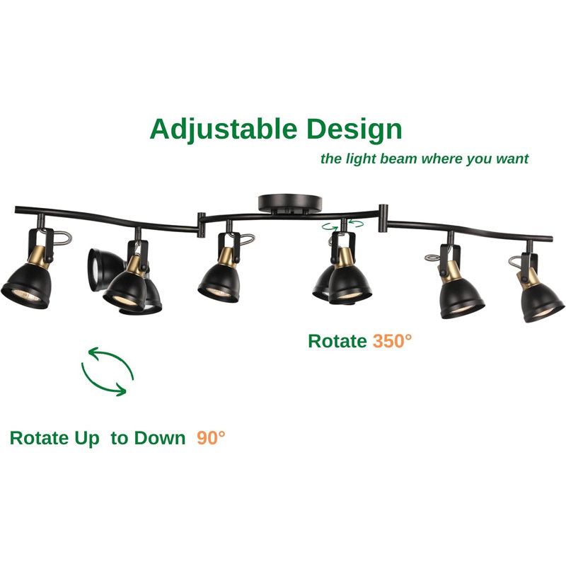 6 Light Foldable Track Lighting Kit Matt Black Brass Finish Adjustable With Moden Ceiling Flush Mount Spotlight