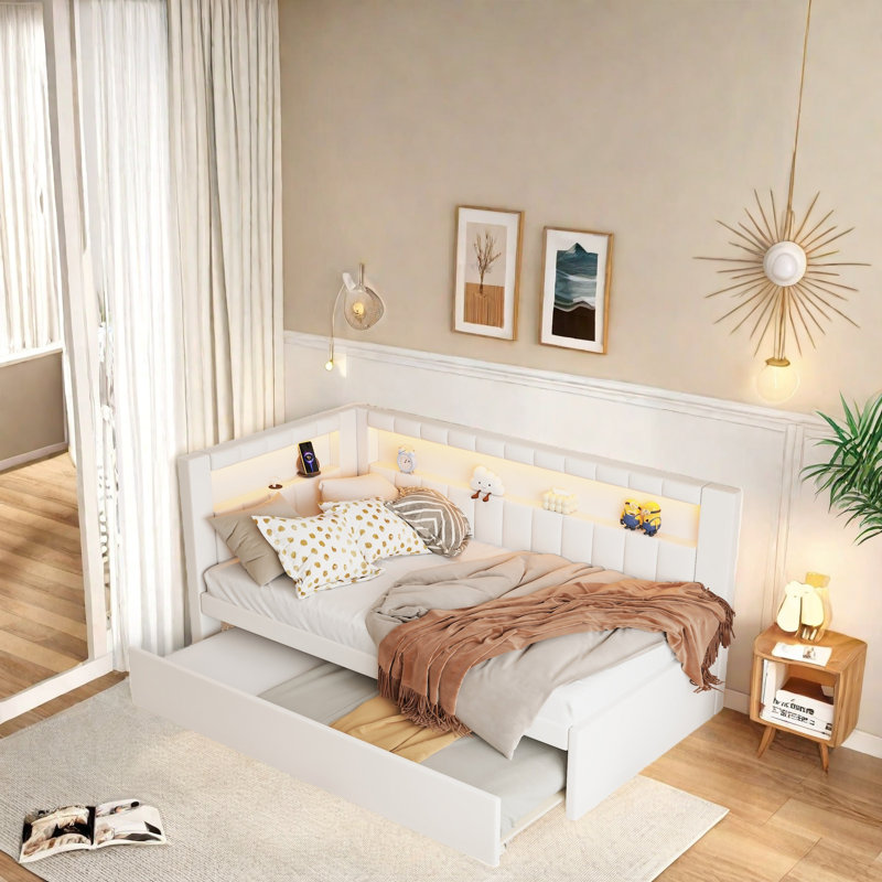 LED Platform Bed Frame with Storage Drawers, USB Ports, 7-Color Adjustable LED Lights, Sturdy Wood Frame with Linen Slats, No Box Spring Needed