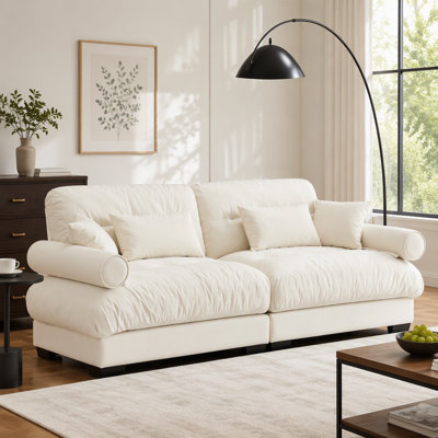 Grand canapé moderne à deux places avec accoudoirs renforcés, canapé à deux places en velours avec coussins de taille et coussins décoratifs, convient au salon, au loft, aux espaces de travail, au couloir et à la chambre à coucher