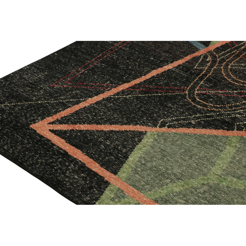Wool Geometric Area Rug in Black/Yellow