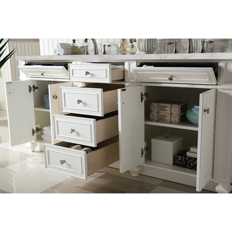 Meuble-lavabo double l 72 po Bristol, Blanc brillant, Argent victorien, 8 po