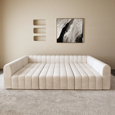 118.9" Velvet Modular Pit Sectional Sofa Set Convertible 8-Seater Upholstered by Wade Logan