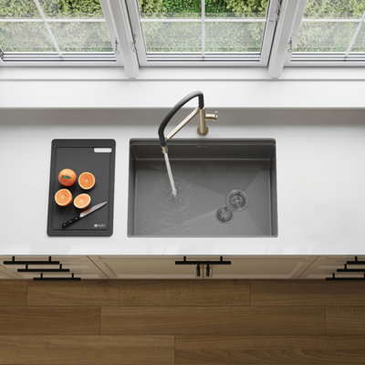 Undermount 42 inch Workstation 70/30 Double Bowl Kitchen Sink with Dura-Tek finish and Accessories