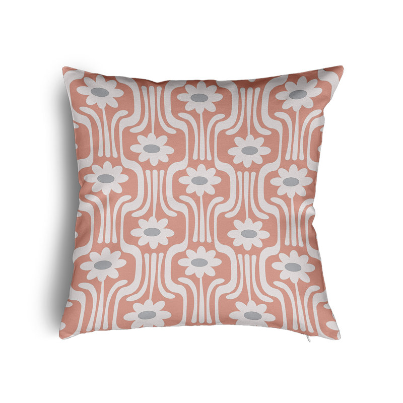Coussin floral réversible Flower Power, Floral corail doux, H 20 po x l 20 po