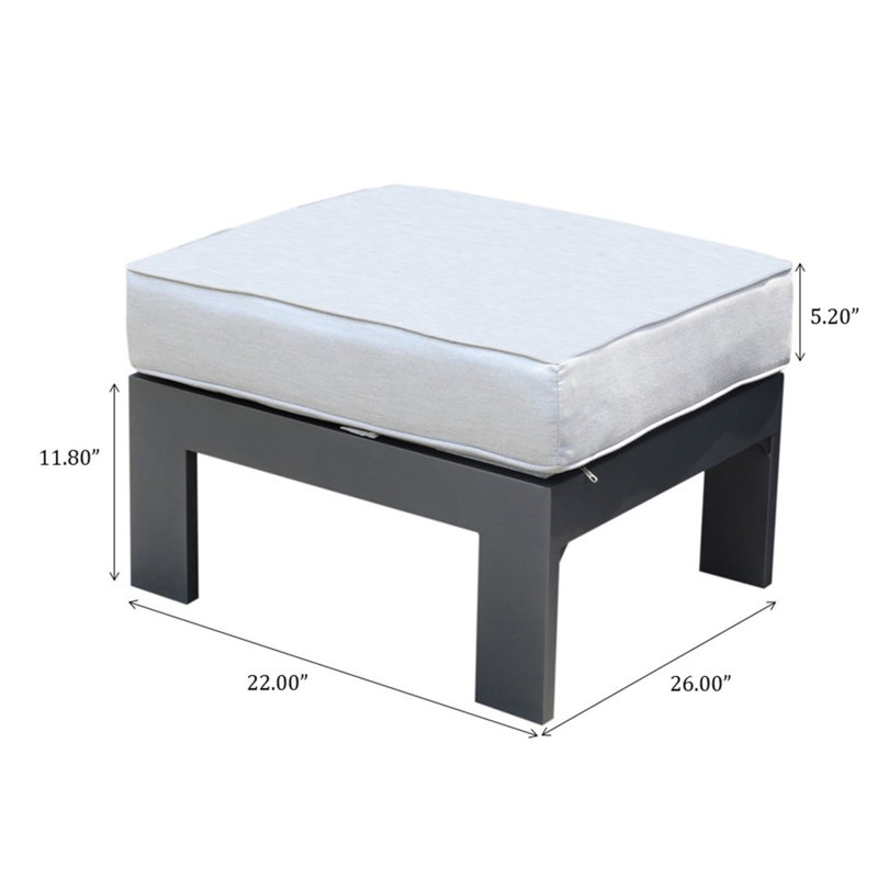 Repose-pieds d'extérieur avec repose-pieds en aluminium, Coussin blanc / cadre gris