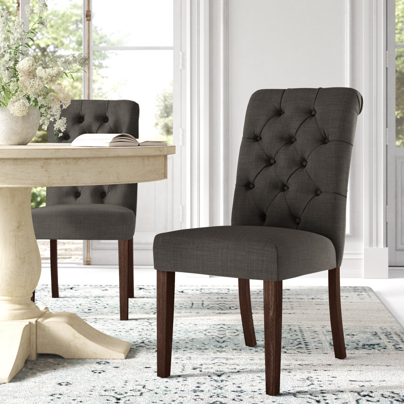 Chaise d'appoint rembourrée et capitonnée Ameriga, Tissu gris foncé, Brun