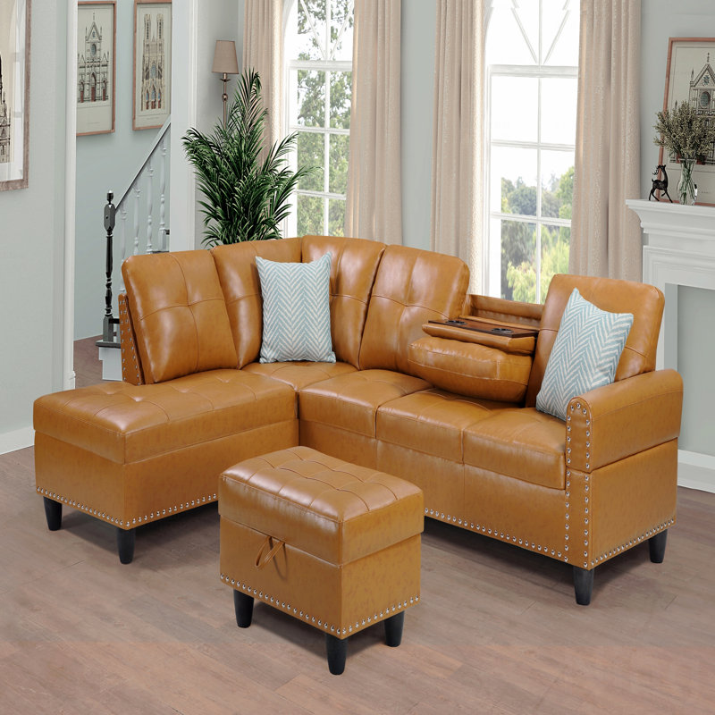 Canapé modulaire rembourré en similicuir avec repose-pieds