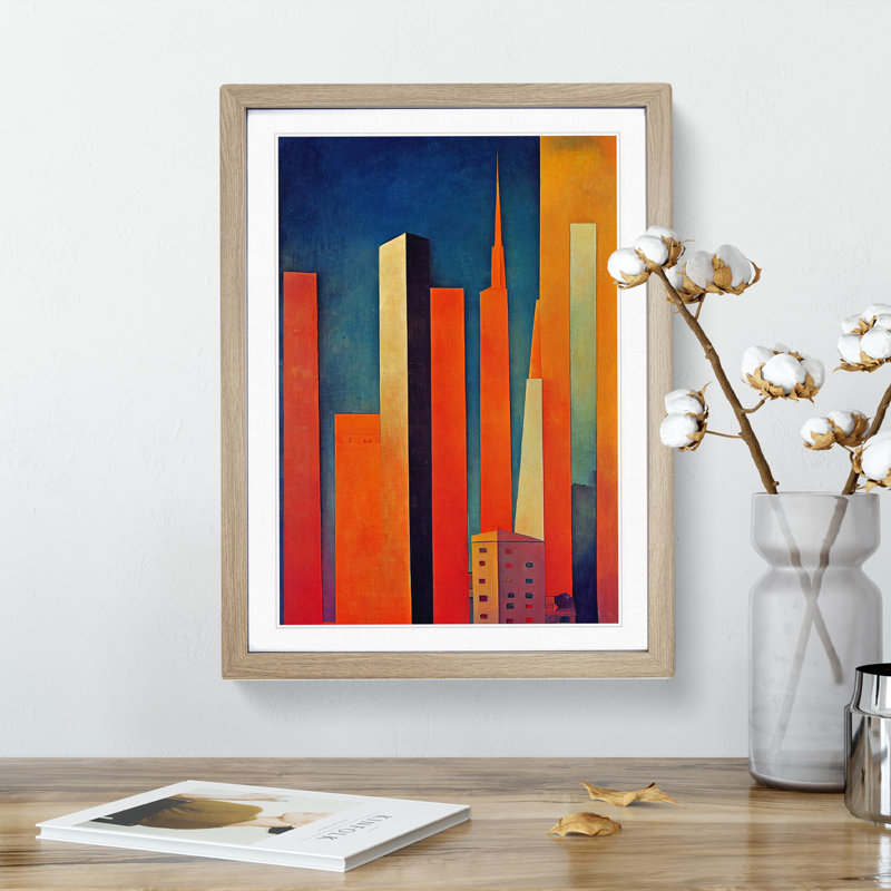City Skyline - Single Picture Frame Print, 34cm H x 25cm W x 2cm D, Oak
