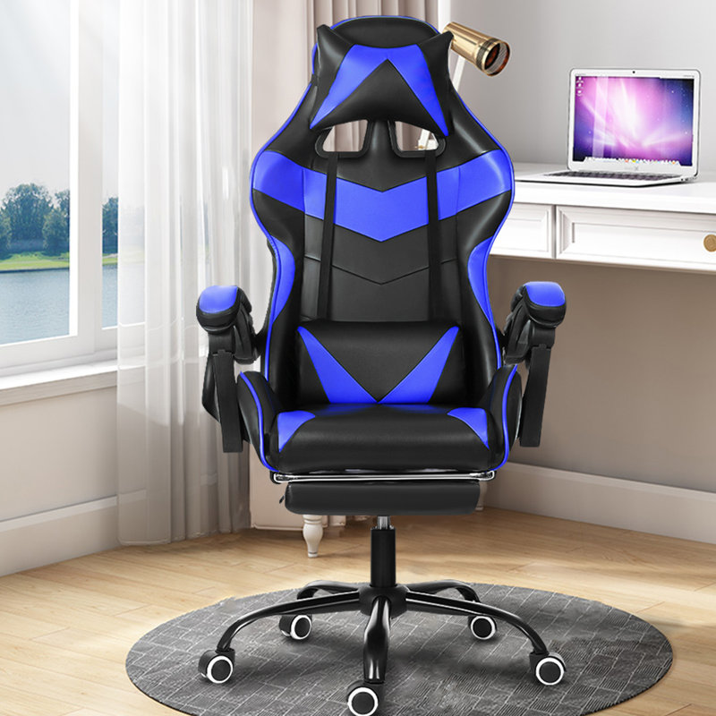 Blue Elephant Adjustable Headrest PC & Racing Game Chair, Black/Blue