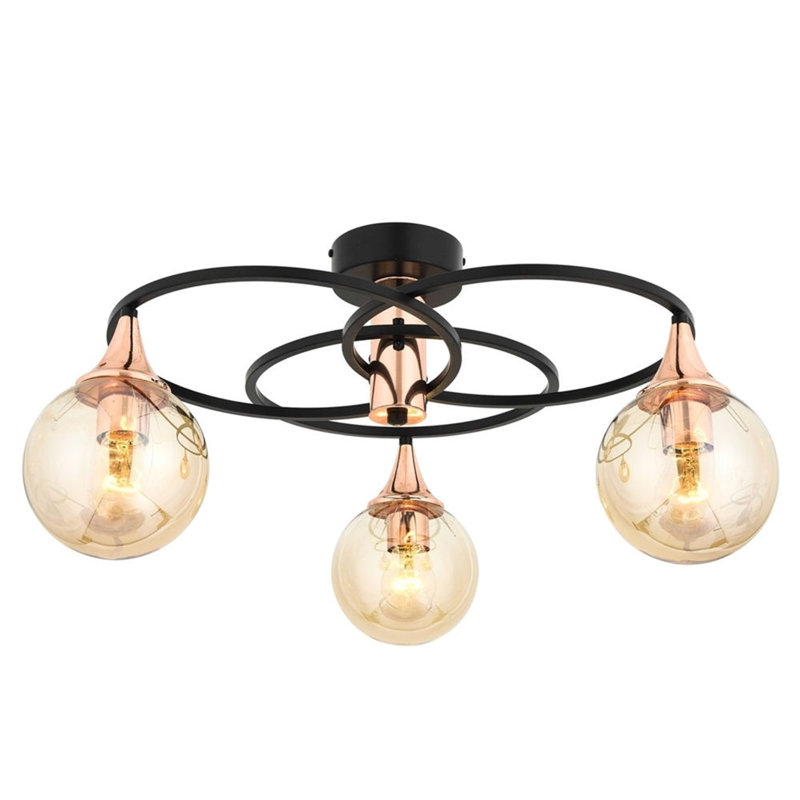 Industrial Chandelier with Metal Body, Black & Bronze Finish, 23.6 x 23.6 inches | 3 x E27 Sockets (Max 6W) | Modern Novelty Design, IP20 Rated, Perfect for Living Room & Dining Spaces - Elegant & Durable Lighting