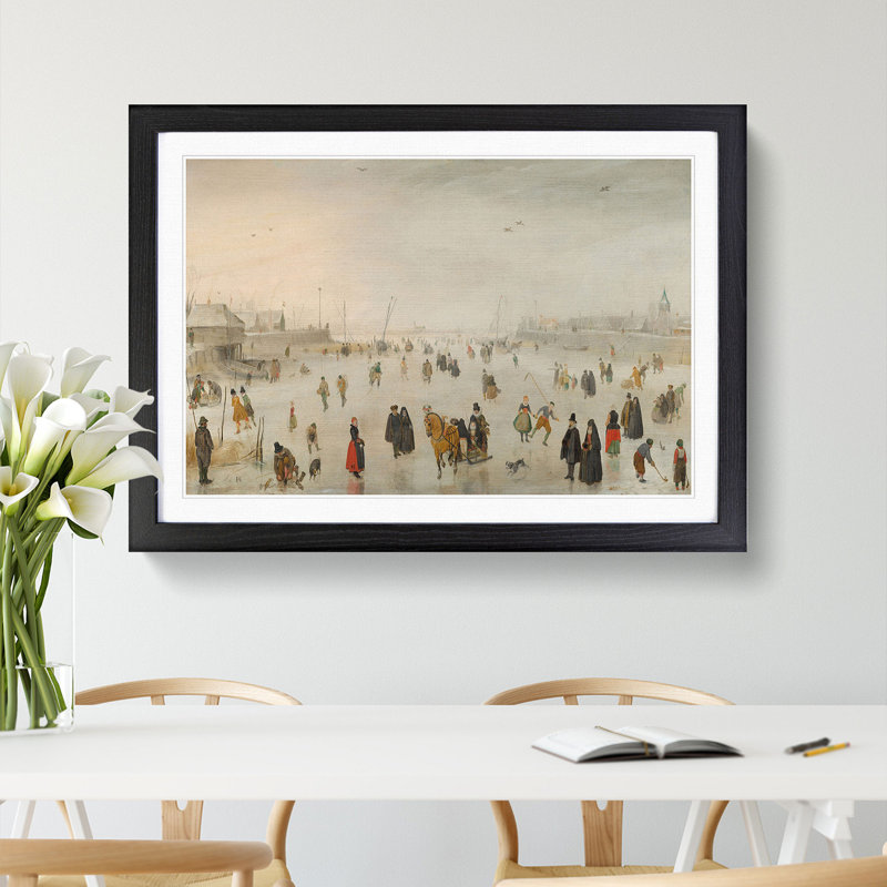 Winter Scene on the Ice Vol.1 by Hendrick Avercamp - Picture Frame Painting, 36cm H x 48cm W x 2cm D, Black Framed
