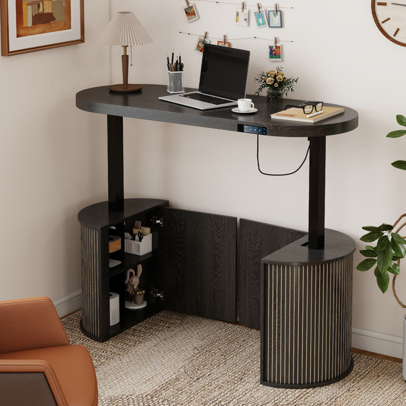 55.1 Inch Wide Electric Standing Desk with Storage, Home Office Height Adjustable Standing Desk with Cabinet, Black