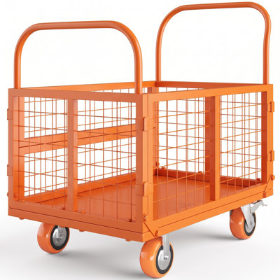 Chariot-cage pliable multifonctionnel 6-en-1 avec côtés en filet amovibles, chariot utilitaire robuste d'une capacité de 1800 lb, chariot à plat pour chariot de rangement, argent