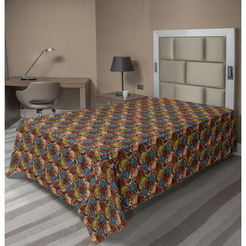 Drap plat moderne de style bohème Ambesonne, Kaki foncé / motif géométrique bourgogne, Drap plat pour lit simple