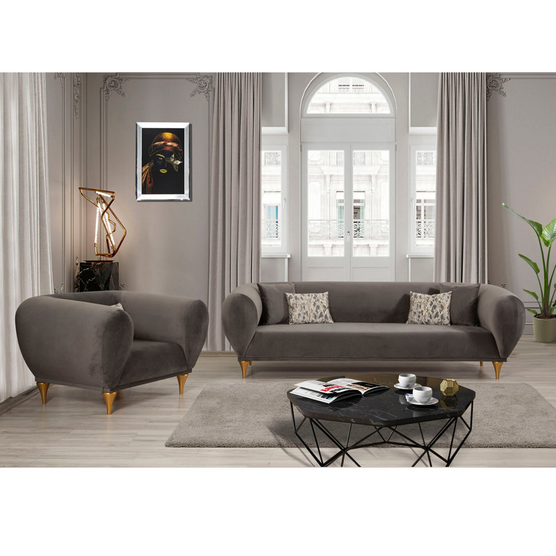 Ensemble de salon 2 pièces Tolzmann, 100 % coton anthracite