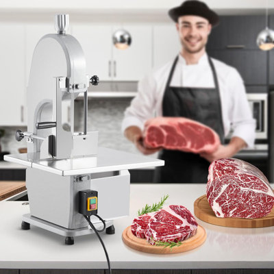 Scie à ruban à viande commerciale 110V 1500W, établi 19,3 "x 15", coupe 0,16-7,9 ", vitesse 19m / s, 2.01HP avec 5 pales pour poisson et boeuf