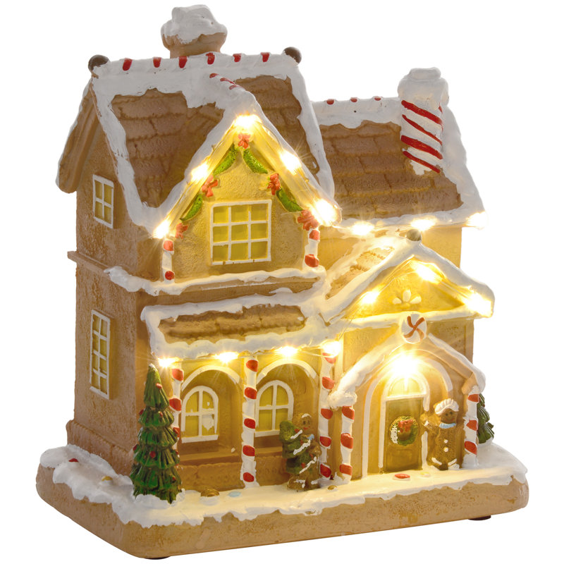 HOMCOM Christmas Village Gingerbread House with LED Lights & Music, Brown