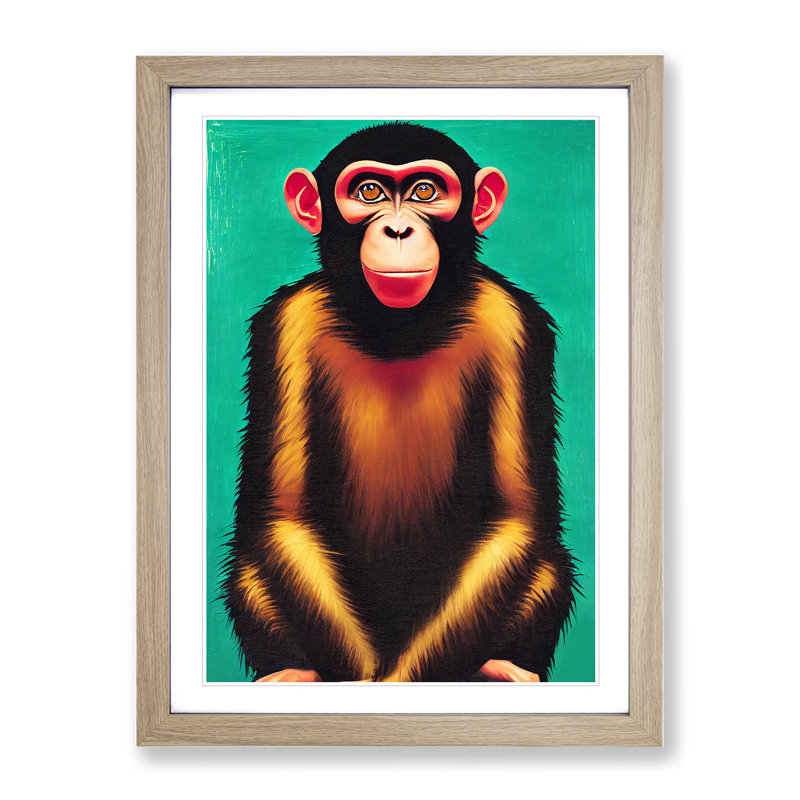 The Wonderful Monkey - Single Picture Frame Painting, 64cm H x 46cm W x 2cm D, Oak
