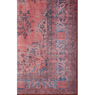 Vintage Look Woven Base Decorative Pink Oriental Carpet