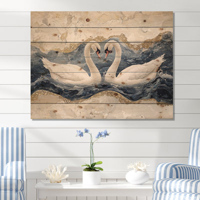 Marbre dansant du cygne IV - reproduction de bois de cygne animal - sur bois de pin naturel