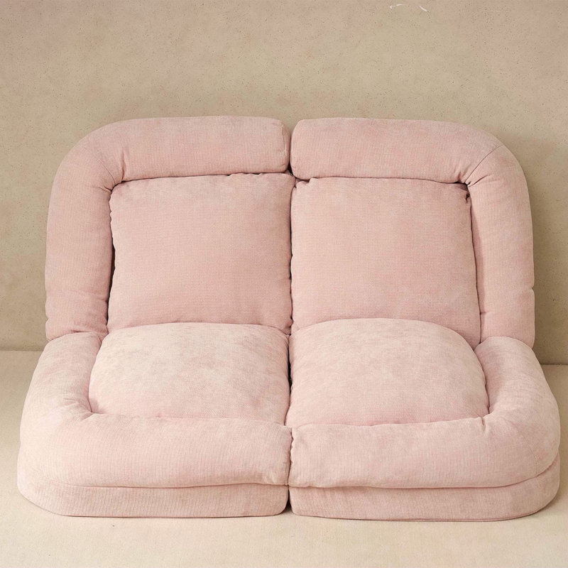 Convertible Fold-Out Double Sofa Bed, Pink Fabric 