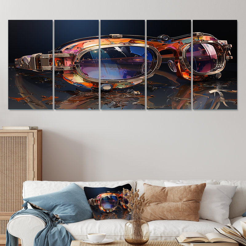 Futuriste élégance lunettes de soleil I - art mural 5 pièces, H 32 po x l 80 po