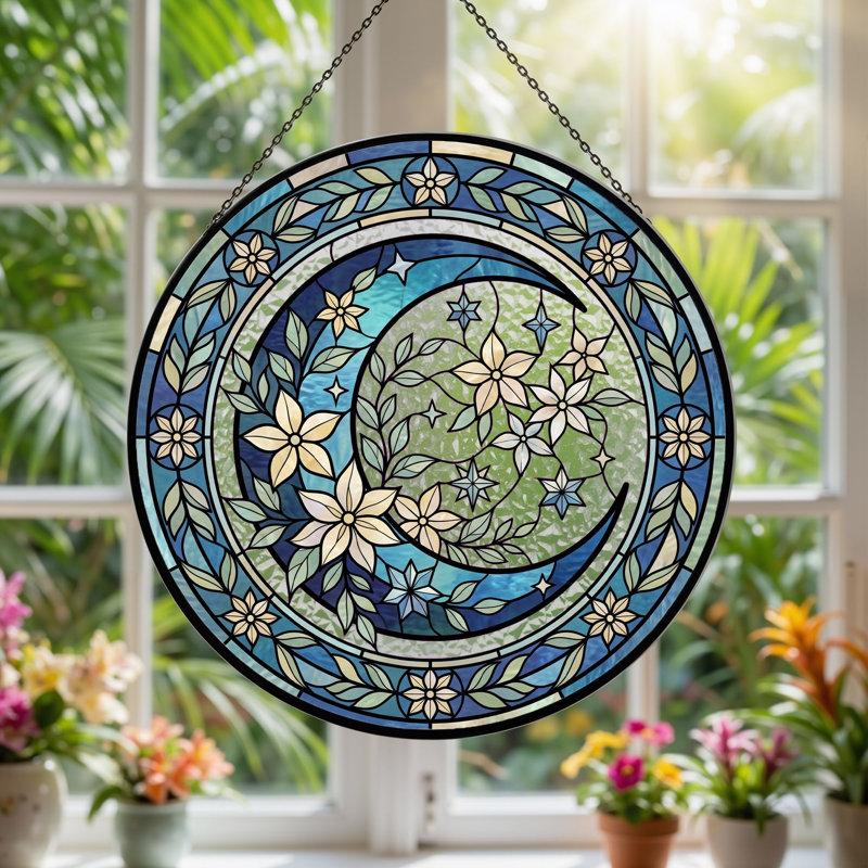 Panneau de vitrail floral H 12 po Floral Moon, H 12 po