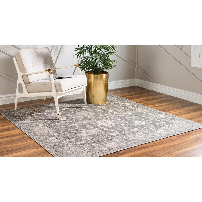 Burrill Abstract Gray/Blue Area Rug, Square 13'1"