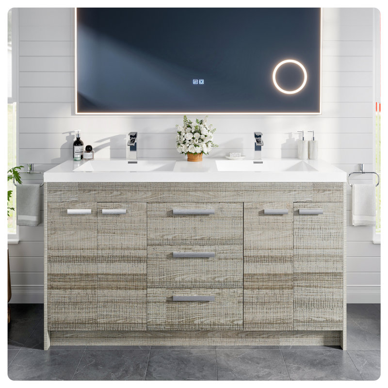 Ensemble de meuble-lavabo double 59 po Wauconda, Cendré