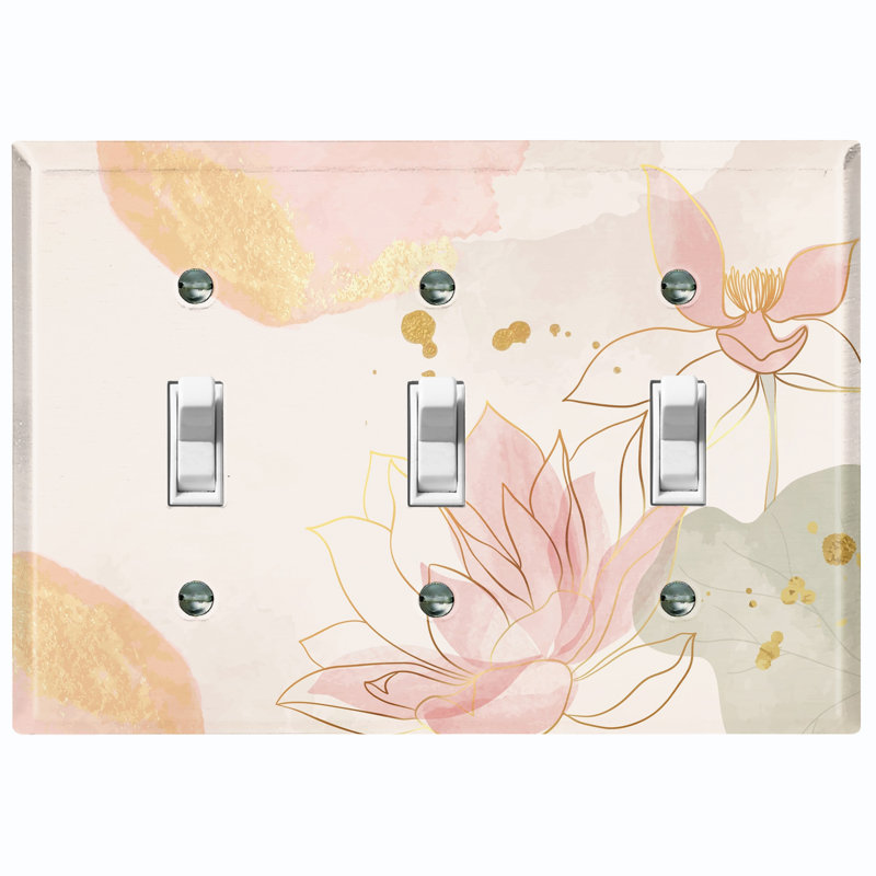 Pink Flower Spa Beige 3 - Gang Toggle Light Switch Standard Wall Plate