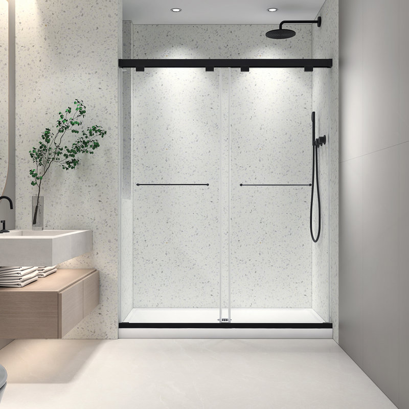 6076 Inch North American Frameless Double Sliding Matte Black Shower Door With Adjustable Soft Closing Function 8mm Tempered Glass With Nano Easy Cleaning And Stick Explosion-proof Menbrance