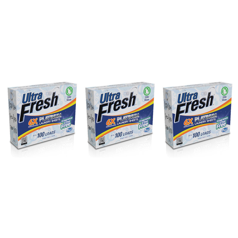 Ensemble de 3 feuilles de savon à lessive Ultra Fresh Platinum 6X sans colorant, paquet de 3