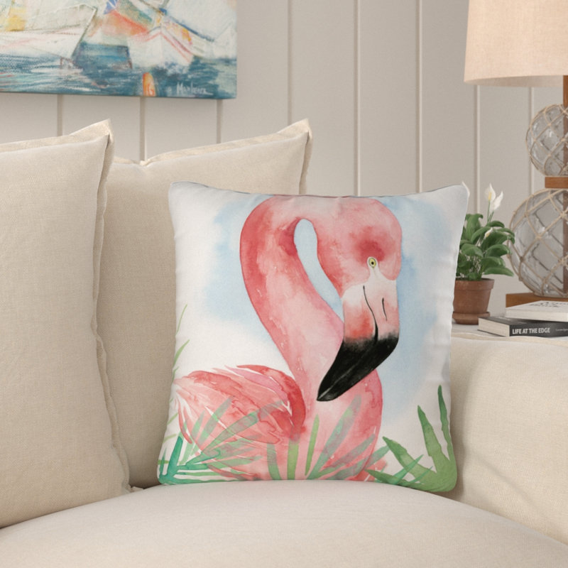  Coussin Watercolor Flamingo, 18 po x 18 po, Intérieur