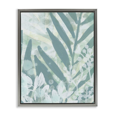 Modern Splatter Palms Grey Framed Floater Canvas Wall Art by June Erica Vess
