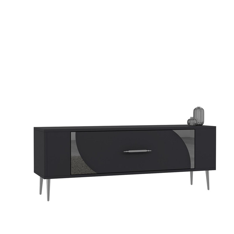 Catena Modern TV Stand with Wall-Mount Option, Anthracite & Silver, 47.2 x 19.0 x 10.4 inches | 100% Melamine Coated Particle Board, Fixed Shelf: 34.1 x 11.4 inches, Stylish & Functional for Living Room & Entertainment Spaces