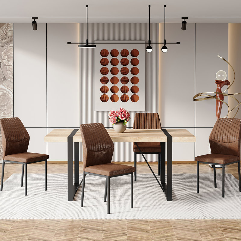 Ensemble de chaises de salle à manger moderne, 4, Noir, Brun
