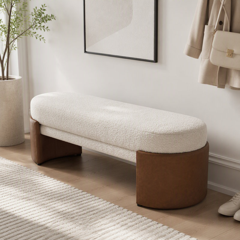 Banc de salle à manger d'intérieur rembourré, cadre en caoutchouc et contreplaqué,, Beige-Boucle - L 48,03 po